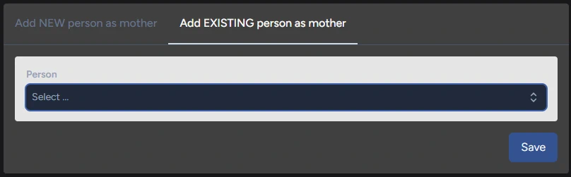 Add existing person as mother