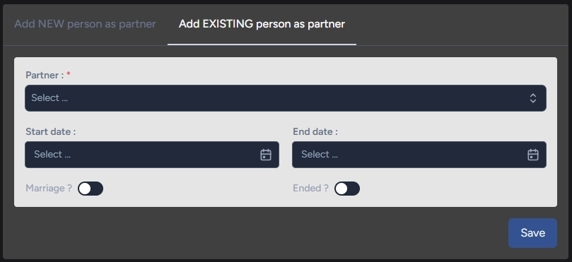 Add existing person as partner